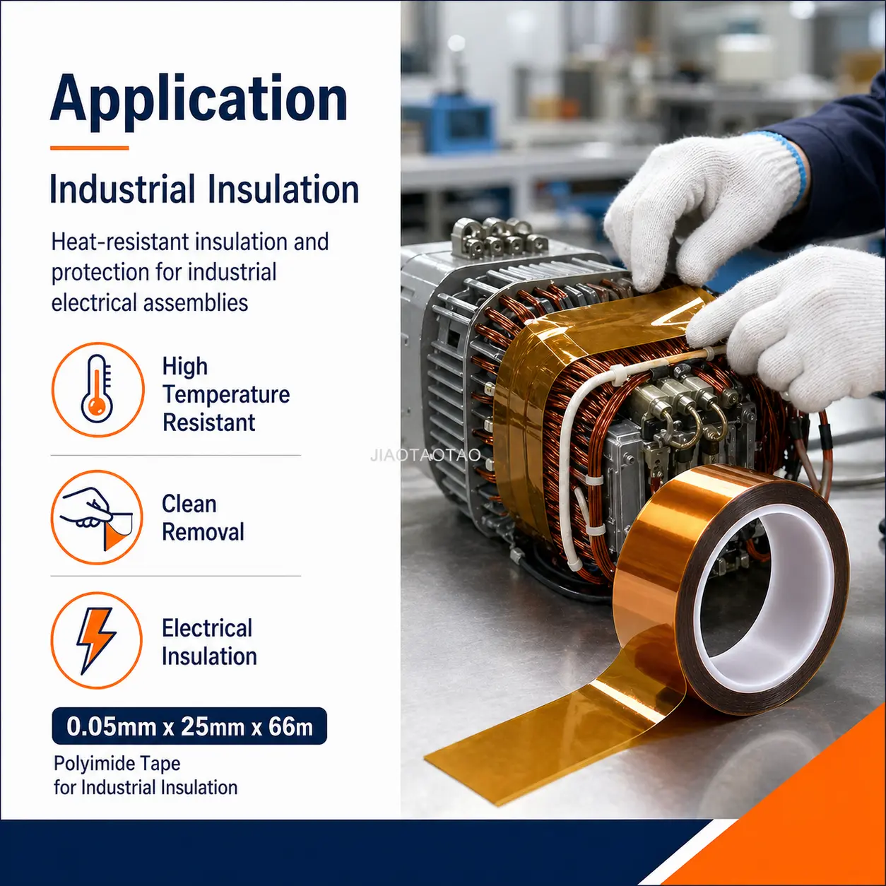Polyimide tape 0.05mm x 25mm for industrial insulation, masking, and electronics protection.